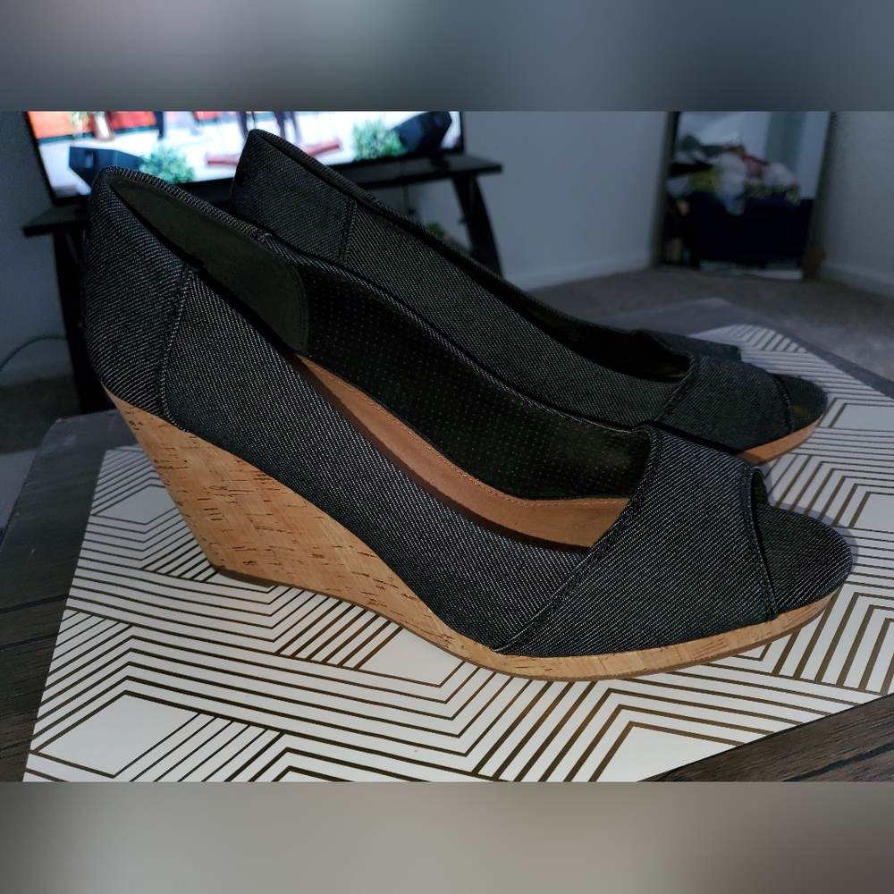 Toms denim wedge shoes